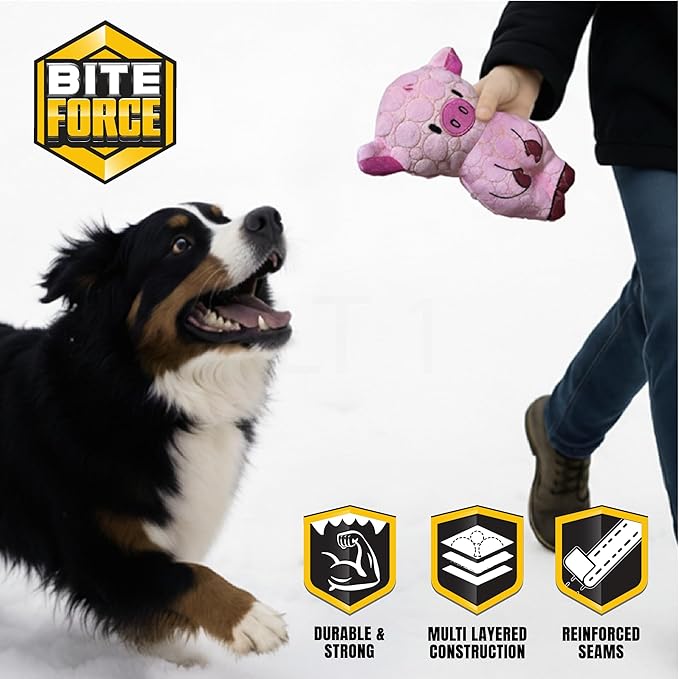 Bite Force -Durable & Strong Dog Toy Peppa Pig with Squeaker, Kevlar-Reinforced for Aggressive Chewers for Small Medium Large Dogs - Pink.