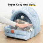 Cat Bed for Indoor Cats, Cat Cave with Reversible Cushion Pillow for All Season, Cat Beds for Indoor Cats, Kitty and Small Dogs, Soft Premium Cotton Cat Bed with Anti-Slip Bottom