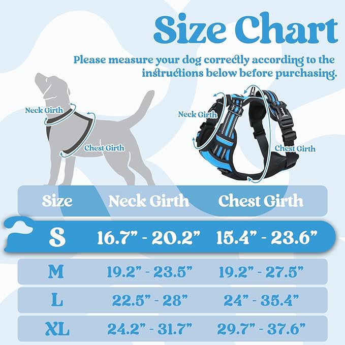 rabbitgoo Dog Harness Small Sized, No Pull Pet Harness with 3 Buckles, Adjustable Soft Padded Vest with Control Handle, Walking Reflective Pet Vest for Small Dogs, Sky Blue, S