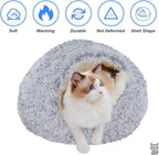 Deblue Soft Cat Cave Beds for Indoor Cats, Round Warm Cat Beds with Hooded Cover, Waterproof Bottom Long Plush Covered Sleeping Cozy Pet Bed for Puppies and Cats (Large)