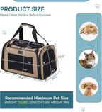 PETSFIT Pet Carrier for Cat, Small Dogs, Dog Carrier Airline Approved, TSA Approved Soft Cat Carrier for Travel, Small Animal Carrier for Pets Under 12 Lbs, Khaki