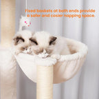 Heybly Wood Cat Tree for Indoor Cats, Cat Condo for Large Cats with Self Groomer, Modern Cat Scratching Tower with Basket, Hammock, Dangling Ball and Leaves, Walnut HCT120WB