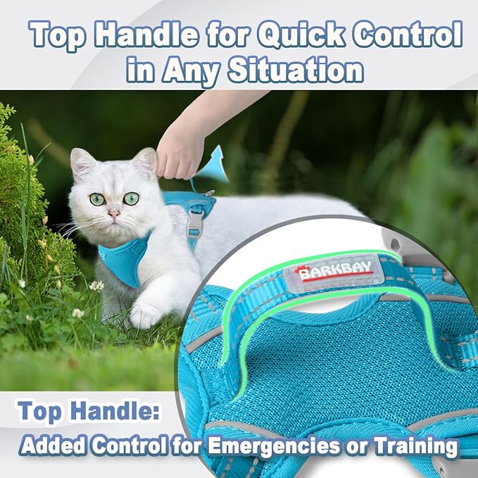 Cat Harness and Leash Set Escape Proof for Kitten Walking, Soft Adjustable Top Handle Vest Harnesses for Cats, Easy Control Breathable Reflective Small Medium Large, Blue,M
