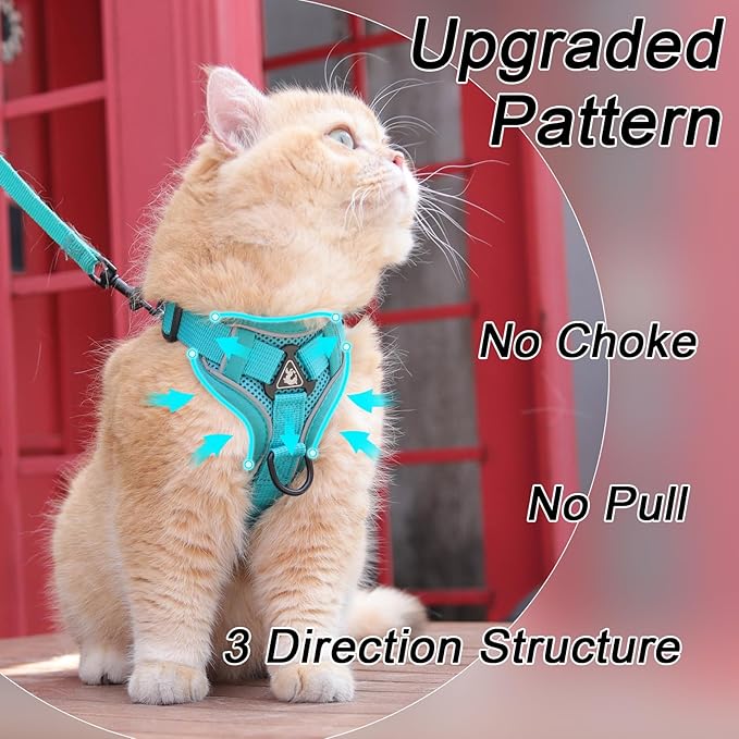 Cat Harness and Leash Set, Upgraded Escape Proof Adjustable Vest with Lead for Large Cat Small Dog Puppy Outdoor Walking, Soft Breathable Mesh Jacket with Reflective Strips for Dark Night L Green