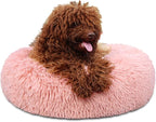 Pink Dog Bed for Small Dogs Machine Washable, Calming Bed for Puppy with Anxiety,19 Inch Round Donut Cute Soft Plush Cuddler Girl Dog Bed for small size dogs with Fluffy Faux Fur,Fits Under 10 lb Pets