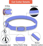 OOPSDOGGY Rolled Leather Cat Collar with Bell, Reflective Kitten Collars with Buckle Include Safety Elastic Strap - Adjustable Small Pet Collars for Boy Girl Cats (Lilac)