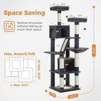 PAWZ Road 70 Inch Cat Tower, Tall Cat Tree with 2 Cozy Condos, 2 Plush Perch, Large Basket, 2 Scraching Pad & 6 Scraching Posts for Indoor Cats Large Adult, Dark Gray