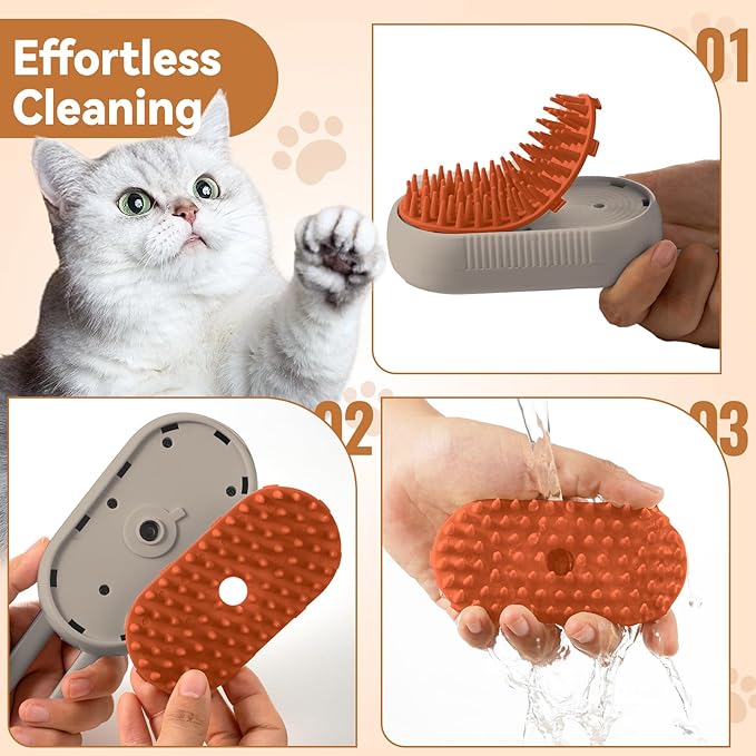 4 in 1 Pet Steam Brush for Shedding,Rechargeable cat brushes for indoor cats,Quiet Detangling Brush for Long Haired Cats and Dogs(Cream Color)