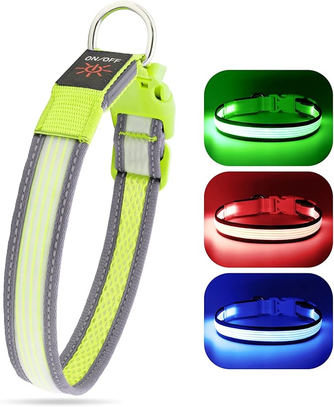 YFbrite Full Adjustbale LED Dog Collar, Full Illuminated Light up Dog Collars, Reflective Dog Collar Light Glowing in The Dark for All Dogs Safety (Large, Green-2)