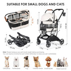 T3 Foldable Pet Stroller for Small Dogs & Cats – 3-in-1 Lightweight Design, 180° Canopy & Detachable Carrier (Beige)