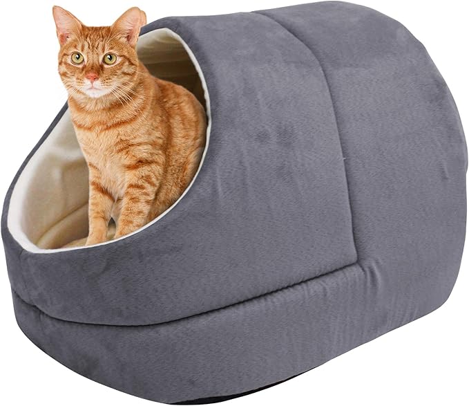 GOOPAWS Cat Cave for Cat and Warming Burrow Cat Bed, Pet Hideway Sleeping Cuddle Cave (Grey-2)