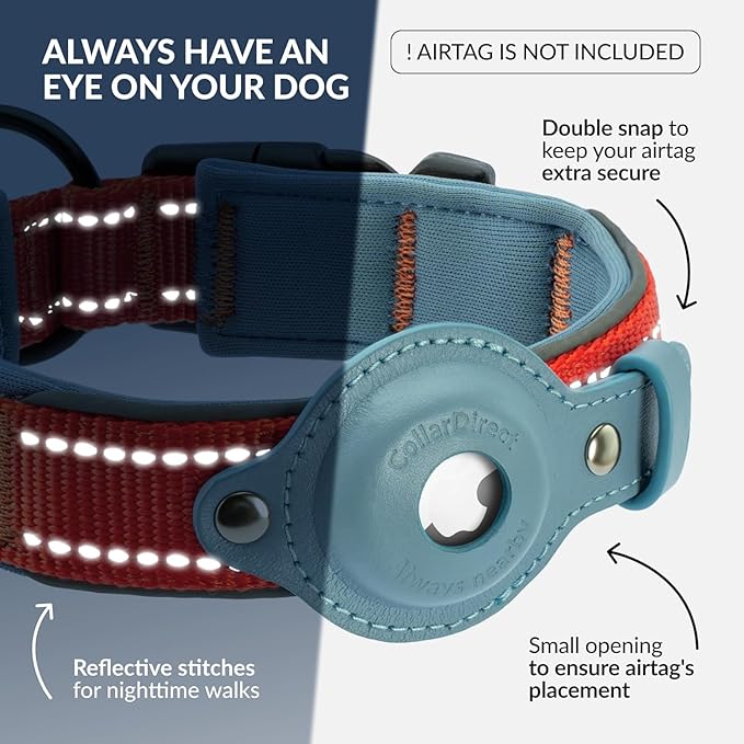 CollarDirect Airtag Dog Collar Reflective Nylon Neoprene Leather Holder for Apple Air Tag for Large, Medium, and Small Dogs (Pink, M, 13.5-16.5 Inch)