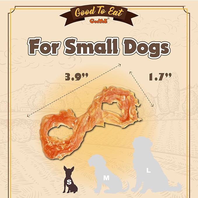 Gootoe Turkey Tendon Dog Treats, Rope (S) 6 Pieces per Pack, USA-Sourced Turkey Tendon, Natural Snack, Premium Puppy Chews, Hypoallergenic, Reseal Value Bags, Size for Small Dogs