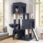 Globlazer Cat Tower for Indoor Cats, 52in Multi-Level Heavy Duty Cat Tower with 4 Scratching Posts, Ladder, Sturdy Cat Tree with 3 Cat Condos for Adult Cats Kittens, Hanging Basket, F52B, Dark Grey