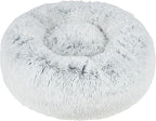 Best Pet Supplies Round Donut Dog Bed with Plush Faux Fur Fabric, Calming, Anti-Anxiety Cushion for Indoor Pets, Slip-Resistant Base, Soft Ergonomic Support - Light Warm Gray, 30x30x8''