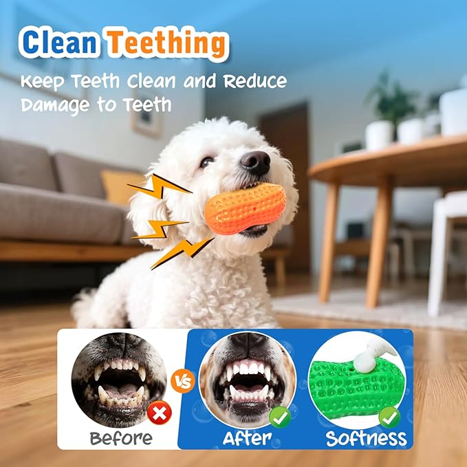 Nobleza Squeaky Dog Toys Interactive, 4 Pack Peanut Chew Ball for Pet Teeth Cleaning Puppy Squeaky Chew Toy, Durable for Medium Large Small Breeds Puppy Teething Chew Toy