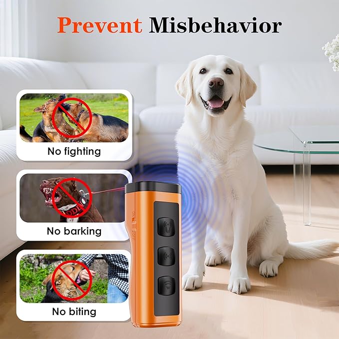 2 Pack Dog Bark Deterrent Devices Rechargeable Anti-Barking Device for Dogs 50ft Long Range Ultrasonic Correct Your Dog's Bad Behavior at The Push of aButton Better Than Shock Collars