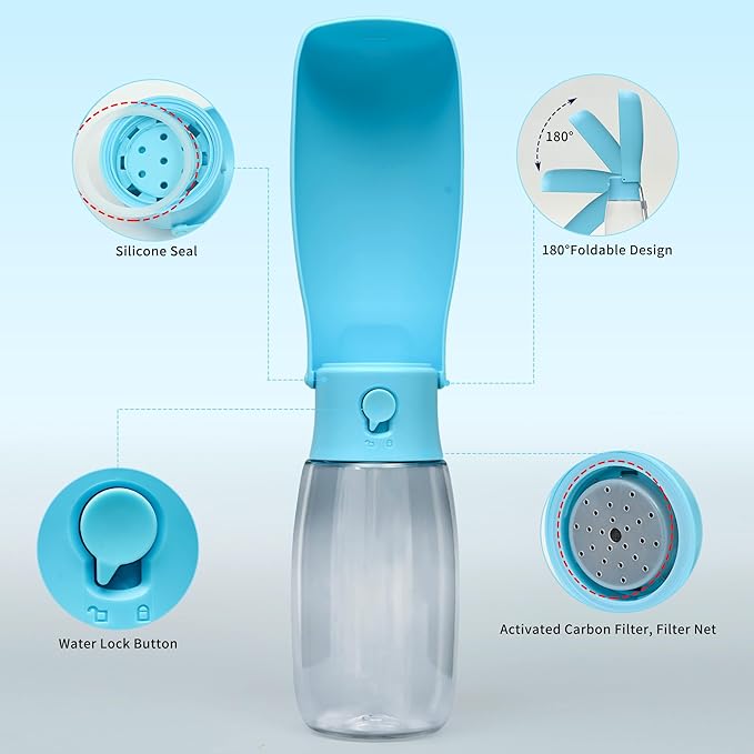 Dog Water Bottle, Leak Proof Portable Puppy Water Dispenser, Travel Puppy Water Bowl, Foldable Transparent Dog Water Bottle for Pets Outdoor Walking, Hiking, Travel, Food Grade Plastic - 19oz Blue