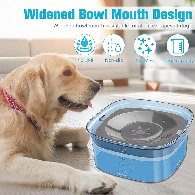 UPSKY 70oz Dog Water Bowl 2L No Spill Dog Bowl Large Capacity Spill Proof Slow Water Feeder, No Splash Dog Bowl Pet Water Dispenser Vehicle Carried Travel Slow Drinking Bowl for Messy Drinkers, Cats