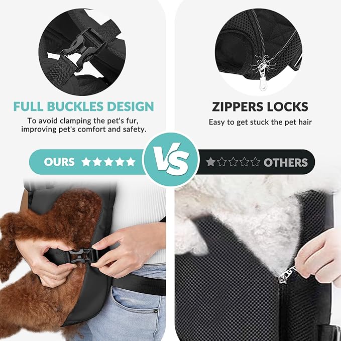 Lukovee Dog Backpack Carrier, Legs Out Easy-fit Dog Front Carrier for Small Medium Dogs,Adjustable Hands Free Dog Chest Carrier for Hiking Cycling (Black,X-Large)