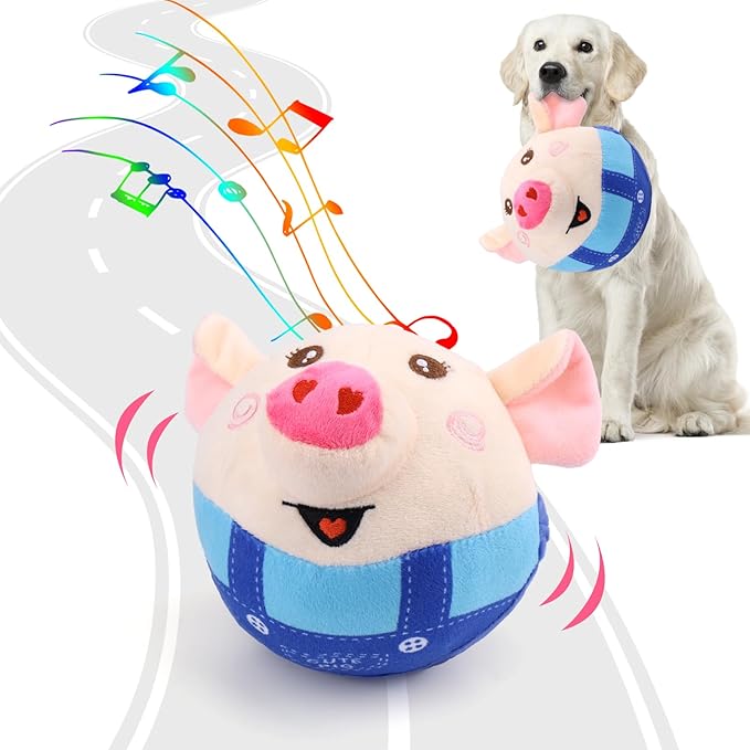 BABORUI Interactive Dog Toys Pig, Jumping Squeaky Dog Toys with Recording and Music Modes, Rechargeable Moving Dog Chew Toys for Small/Medium/Large Dogs to Keep Them Busy(Blue Pig)