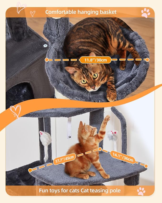 Taoqimiao 83In Heavy Duty Cat Tree, Suitable 20lb+ Large Cats, XXL-Cat Tower for Indoor Cats Large Adult, 2 Luxurious Cat Cando with 8 Scratching Posts,Oversized Metal Hammocks,Smoky Gray MS032G