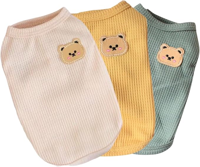 Cotton Dog & Cat Shirt Summer Lightweight Pet T-Shirts Soft Breathable Stretchy Tee Sleeveless Vest Dog Apparel for Small Dogs, 3PCS Yellow, Green, Light Pink