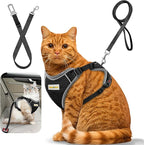 Cat Harness and Leash for Walking, Retractable Cat Harnesses and Leash Set Escape Proof, Breathable Soft Kitten Small Large Harness for Travel Training and Walking, Black, S