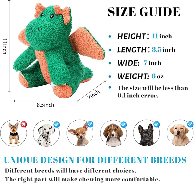 3-Layered Stuffed Dog Toys for Medium Large Dogs, Large Plush Squeaky Dog Toys to Keep Them Busy for Small Medium Large Breed, Cute Animals Puppy Teething Chew Toys - Dinosaur L