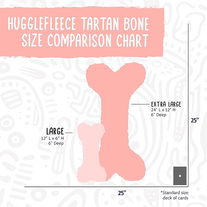 HuggleHounds Tartan Tidings Plush Bone Dog Toy - Dog Fuzzy Bone Toy, Soft Fleece, Durable, Stuffed Plush for Large Breeds, Puppies, Faux Sheepskin - 12" (1 Pack)