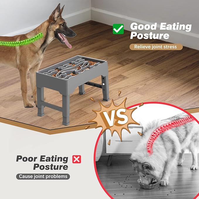 Slow Feeder Dog Bowls Large Breed, 9 Cups Elevated Dog Slow Feeder Bowl with 4 Adjustable Heights, Non Slip Anti Gulping Pet Food Bowl Stand for Medium & Large Breed