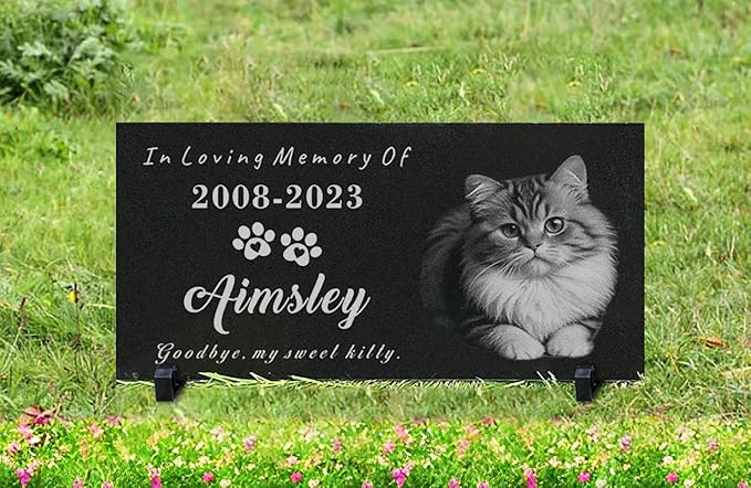 Generic Customized Memorial Stone Plaque for Cat, Pets, Dog, Personalized Engraved Gravestone for Lost Loved One, Mini Tombstone,Temporary Grave Marker for Cemetery (Black)