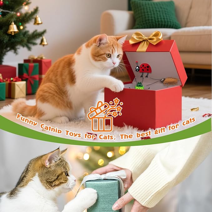 3 Pack Catnip Toy for Cats,Realistic Bug Cat Toys,Bell Sould Kitten Bite Kicker Toys, Interactive Kitty Toys for Christmas Cats Gift