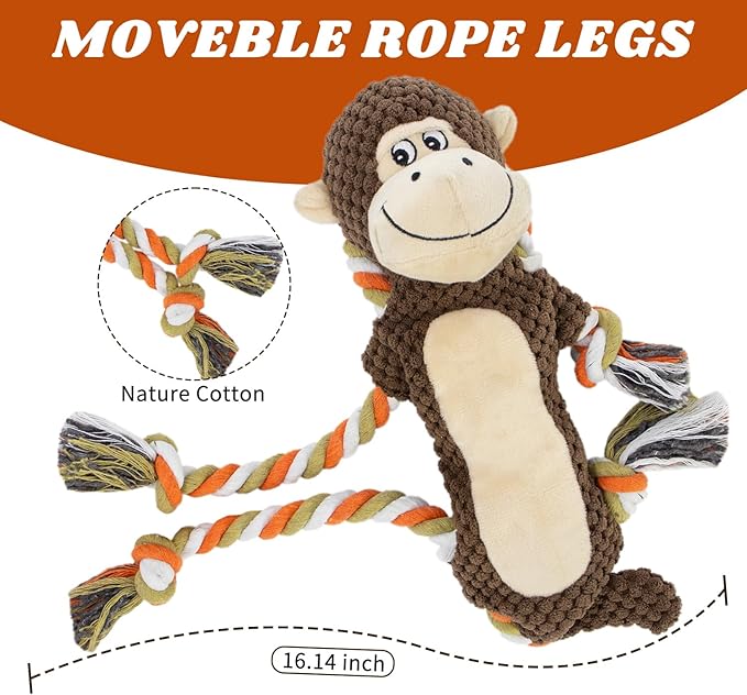 Squeaky Durable Dog Toy Large Breed, Tug of War Dog Interactive Toy, Stuffed Plush Puppy Toy with Crinkle Paper for Small, Middle, and Big Dogs Monkey,Orangutan Shape