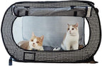 Necoichi Stress-Free Enclosure Cat Travel Carrier Cage 31.8" L x 20.0" W x 20.0" H Collapsible Gray White Stripes | Pop up Kannel, Crates