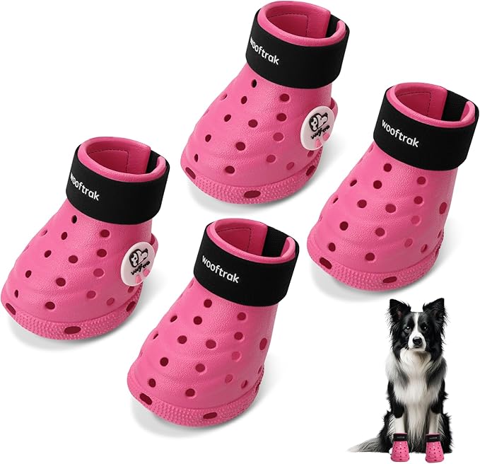 Dog Shoes Breathable Dog Shoe for Hot Pavement, Dog Booties and Paw Protectors, Non-Slip Waterproof Dog Sandals Boots (Pink+Black, L: (3.1’’x2.5'')(L*W))