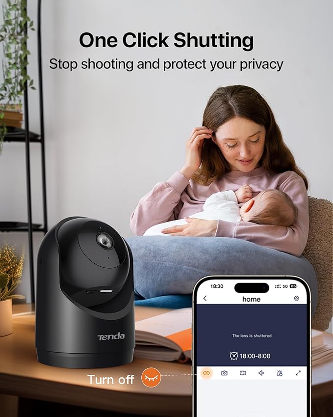 Tenda 2K Indoor Security Camera, WiFi6 Pet Camera for Home Security, 360°, 2-Way Audio, Motion Detection for Baby and Pet Monitor, Night Vision, Cloud & SD Card Storage, One-Touch Call (CP3 Black)