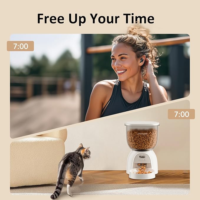5L Automatic Cat Feeder, Timed Cat Food Dispenser, Automatic Pet Feeders Up to 6 Meal 1-20 Portion, Dual Power Supply Cats Feeder, Pet Dry Food Dispenser for Cats and Small Dogs