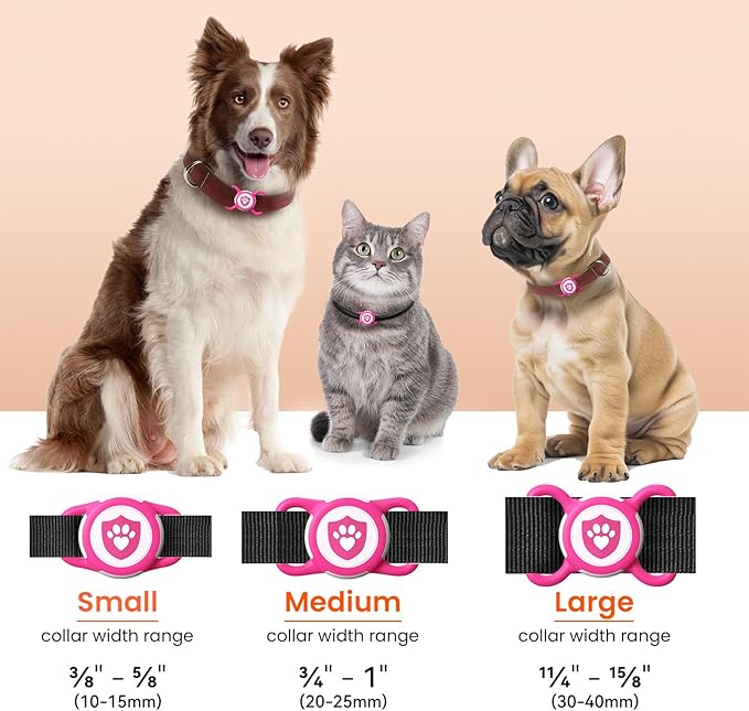 Waterproof AirTag Dog Collar Holder for Apple Tracker Rose Red
