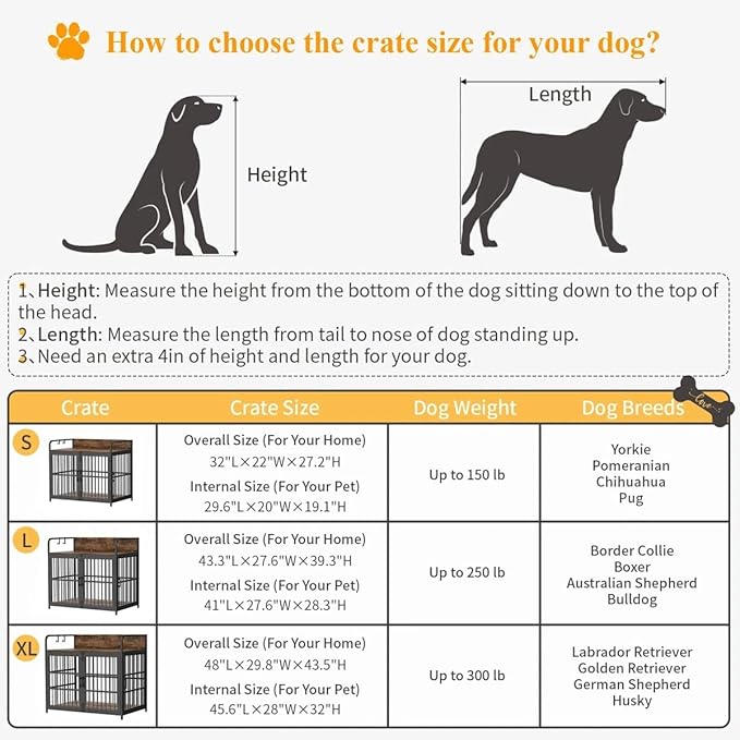 Dog Crate Furniture, 48" Heavy Duty Wooden Dog Crate End Table, XL Dog Kennel Furniture Large Breed, Decorative Dog Kennel Indoor, Double-Door Dog House