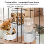 Hanging Cage Automatic Food Water Dispenser, Auto Gravity 1.2L Self-Feeding Feeder and 0.52L Waterer Set, Crate Auto Feeder Dish for Puppy Cats Ferret Bunny Guinea Pig Small Pets (Grey)