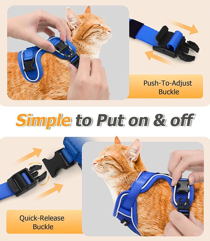 Halypet Cat Harness and Leash Set [MAX Safety 4th-Gen Upgrade] Escape Proof Adjustable Cat Leash Comfortable Soft Vest Easy to Wear Kitten Harness with Reflective Strip for Cats Walking, S Blue