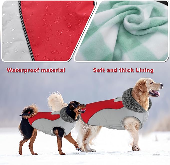 Doglay Dog Coat Waterproof Warm Dog Winter Jacket,Christmas Reflective Fleece Puppy Winter Coat with Harness Hole, Adjustable Snow Jacket for Small Medium Large Dogs