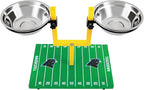 NFL Carolina Panthers Goalpost Football Field Dog Feeder – Adjustable Elevated Dog Bowls with Stand, 2 Stainless Steel Bowls, Non-Slip Rubber Feet, Raised Pet Feeder for Large & Small Dogs, Cats.