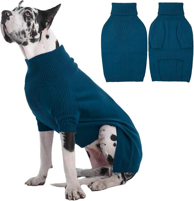 IECOii Great Dane Sweater,5XL Extra Large Sweater for Giant Breed Dogs in Winter,Turtleneck Cold Weather Knit Clothes,Machine Washable,Elastic Pullover for Saint Bernard,Mastiff (Peacock Blue,XXXXXL)