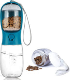 Portable Dog Water Bottle with Food Container,15oz Leak-Proof Pet Water Dispenser for Dogs, Cats, Puppies,Built-in Activated Carbon Filter for Travel,Hiking, Walking,and Outdoor Activities