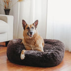 Best Friends by Sheri Bundle Set The Original Calming Shag Donut Cuddler Cat and Dog Bed + Pet Throw Blanket Dark Chocolate Large 36" x 36"