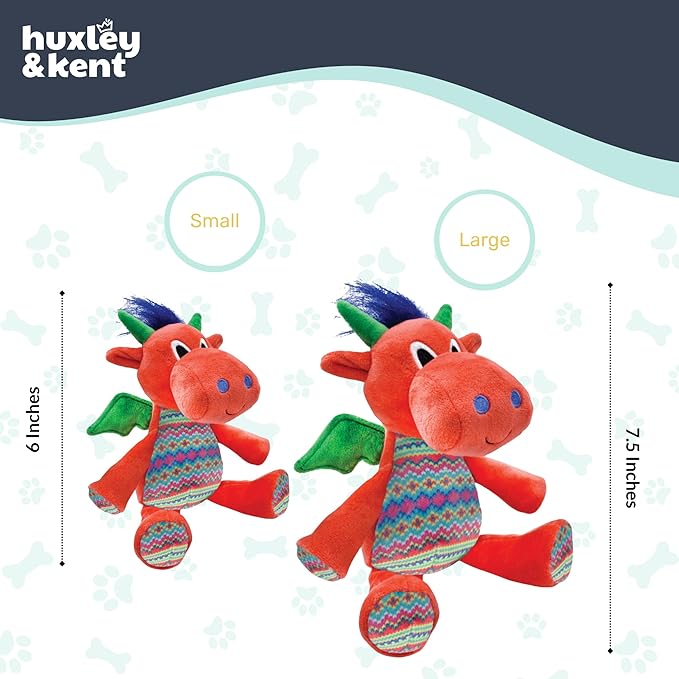 Huxley & Kent Funny Dog Toy w/Squeaker – Holiday Power Plush Squeaky Dog Toys for Small, Medium & Large Dogs – Soft Stuffed Animal for Indoor Play & Fetch - Fireball Dragon, Small