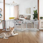 ZJSF Foldable Freestanding Indoor Dog Gate for House Wood Long Pet Gates Dog Fence for Stairs Puppy Gates for Hallways, Puppy Gate,Support Feet Included, Grey, 24 "Height-6 Panels