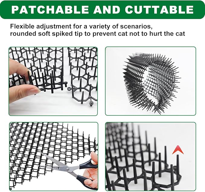 10 Pack Cat Scat Mat – 16.93 x 13.78 Inch Flexible Plastic Spike Mats, Cat Deterrent Pad for Indoor Outdoor Furniture & Garden Use, Keep Cats Out of Yard ﻿ (Black)